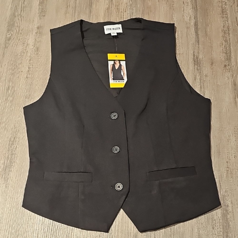 Steve Madden Black V-Neck Buttoned Vest